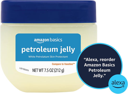 Amazon Basics Petroleum Jelly, White Petrolatum Skin Protectant, Unscented, 7.5 Ounce, Pack of 1