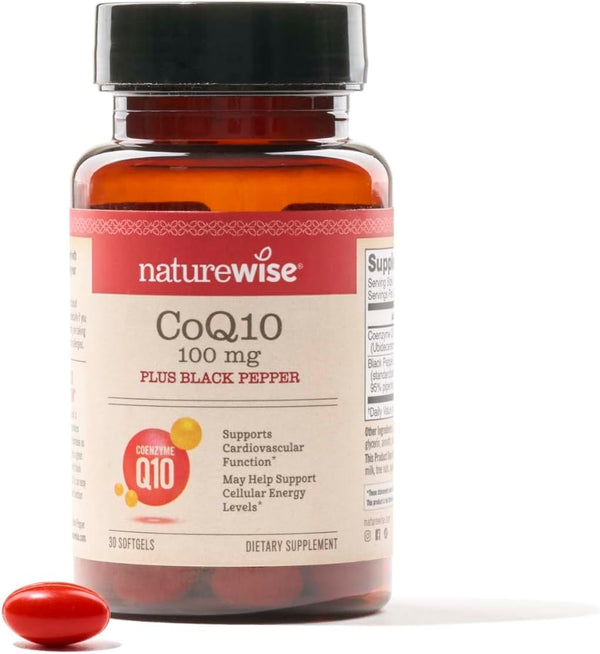 NatureWise CoQ10 100mg Softgels, High Absorption Antioxidant for Heart Health + Cellular Energy, Vegan, 30 Softgels