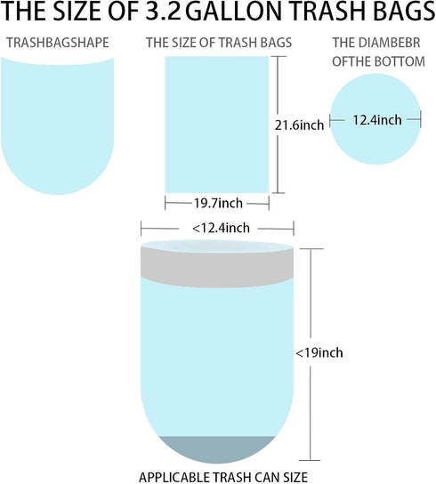 3.2 Gallon Trash Bags, 100 Pcs Bathroom Garbage Bags, Blue Strap Kitchen Bags (White) With Drawstring