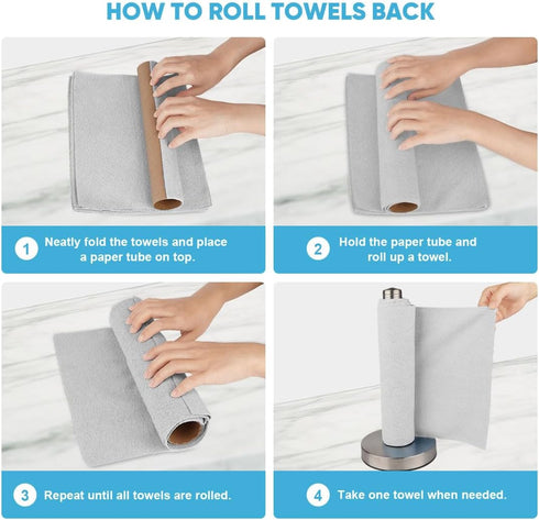 AIDEA Grey Microfiber Cleaning Cloth Roll | 75PK | Reusable Paper Towels, Washable Shop Rags