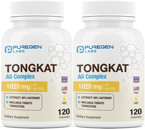 Puregen Labs Tongkat Ali Extract 200 to 1, 1020mg per Serving, 240 Capsules for Men's Health Support, Non-GMO