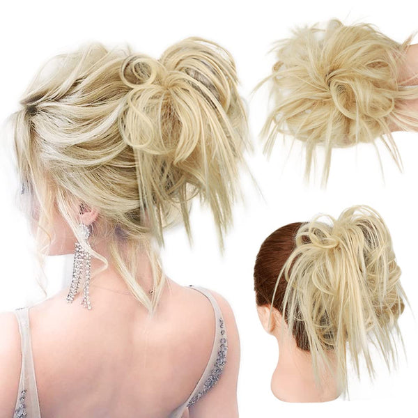HMD Tousled Updo Messy Bun Hair Piece - Synthetic Hair Extensions with Elastic Rubber Band for Women