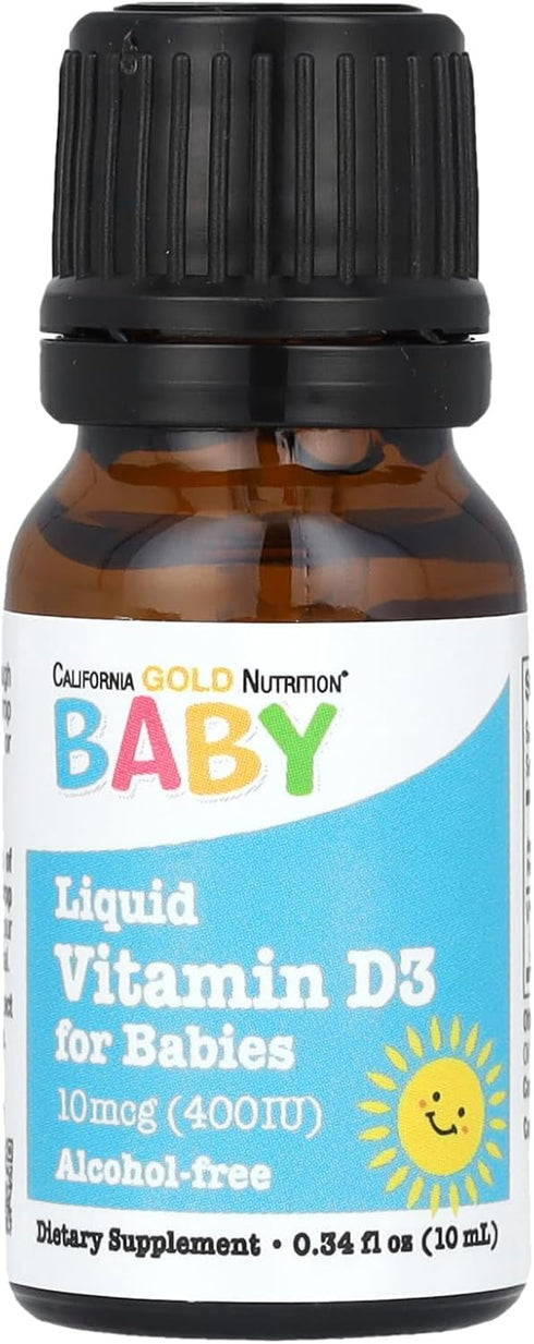 Baby Vitamin D3 by California Gold Nutrition - Liquid D3 Supplement for Babies, 10 mcg (0.34 fl oz)