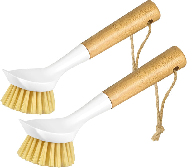 Dish Brush Set with Bamboo Handle, Kitchen Brushes for Cleaning Pot, Sink