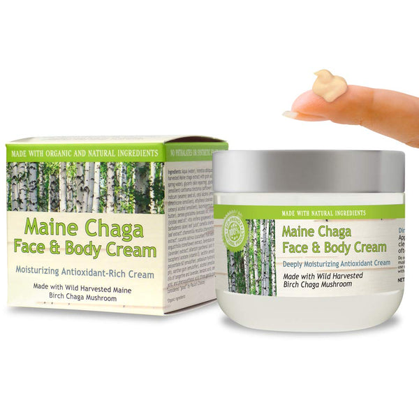Maine Chaga Face & Body Cream, 4 oz Value Size, Wild Harvested Chaga, Natural Ingredients