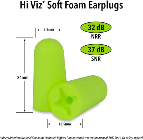 Mack’s Hi Viz Soft Foam Earplugs, 50 Pair, 32dB High NRR, Comfortable Ear Plugs for Shop Work, Industrial Use