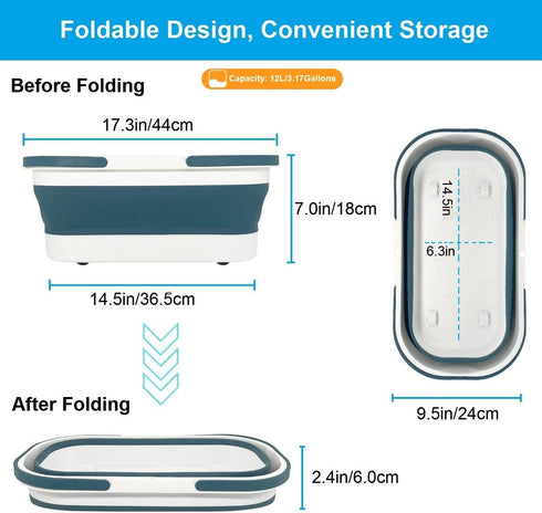 Collapsible Plastic Mop Bucket - 12L (3.17 Gallon) Foldable Mop Bucket with Handle for House Cleaning, Car Washing