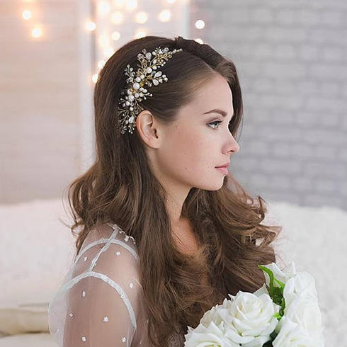 Kercisbeauty Wedding Bridal Hair Comb - Crystal and Pearl Side Headpiece for Prom, Silver