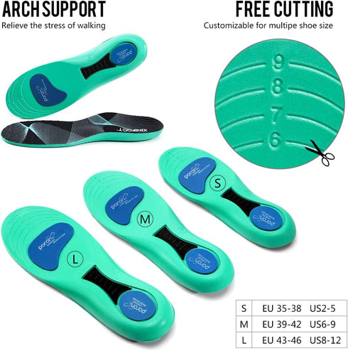 XINIFOOT Sport Insole, Shock Absorbing Cushion Shoe Insole for Men & Women, Arch Support for Plantar Fasciitis