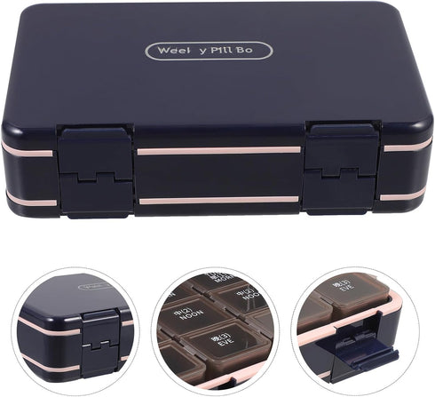 HAKIDZEL 7-Day Weekly Pill Organizer Box Large Capacity Double-Layer Sealed Medicine Container for Daily Morning Noon