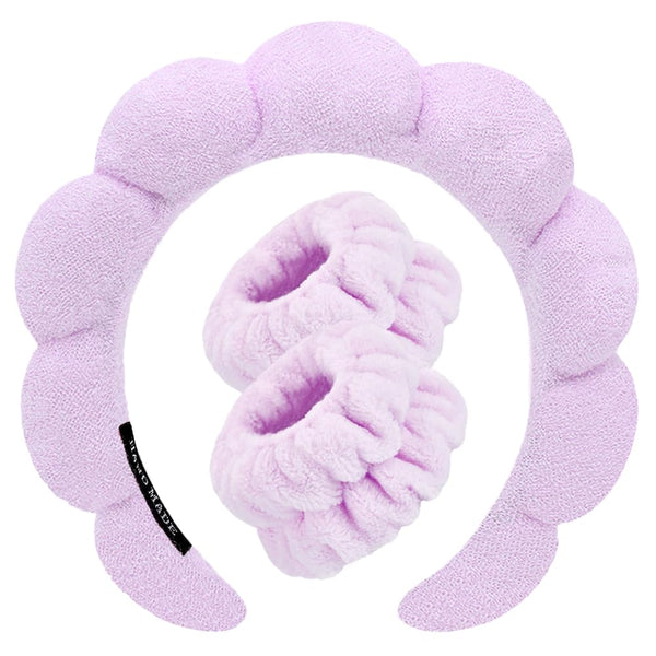 Spa Headbands Set for Washing Face, Makeup & Skincare, Soft Terry Towel Cloth Hairband for Women (Lilac)