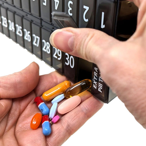 Once-a Day Monthly Pill Organizer Removable Lid for Easy Loading - Large Compartment Pill Box Medications for Entire