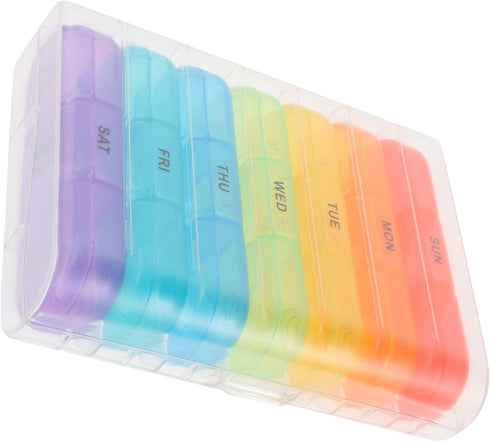 TOPPERFUN 21-Compartment Rainbow Weekly Pill Organizer Portable Plastic Medicine Storage Box with Flip