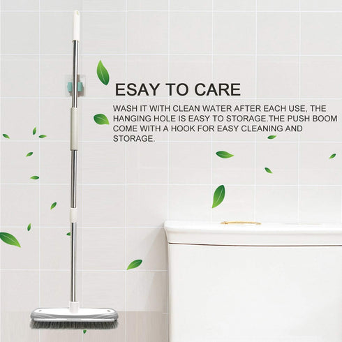 Push Broom with Adjustable Stainless Steel Long Handle - 46.5" for Shower, Patio, Kitchen, Grout, Garage Cleaning