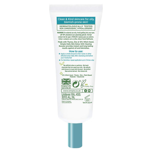 Simple Daily Skin Detox SOS Clearing - Long-lasting Shine & Blemish Control with Thyme, Zinc, and Witch Hazel (25ml)