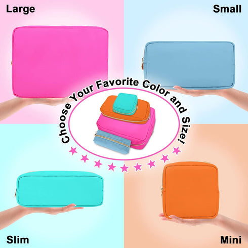 Nylon Large Makeup Bag, Preppy Cute Cosmetic Pouch, Waterproof Toiletry Bag Clutch for Women and Girls (Hot Pink)