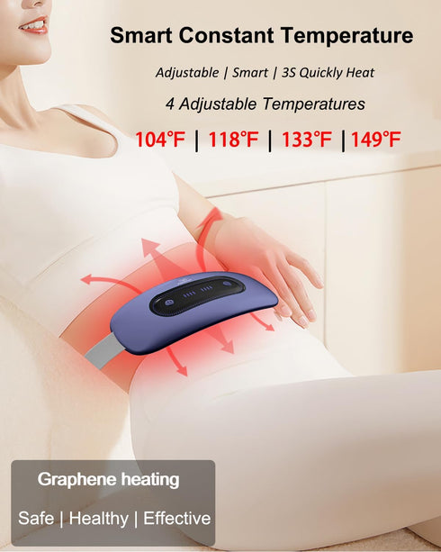 Electric Heating Pad, Portable Cordless Menstrual Heating Pad with 4 Heat Levels and 4 Massage Modes, Navy Blue