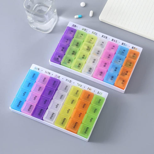 Psivika 2 Pack 28 7 Weekly Pill case Colorful Pill Organizer Medicine Storage compartments Day Pill Box Case