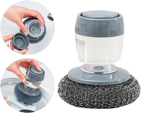 Stainless Steel Pan Sponge, Dish Soap Dispenser, Metal Dish Scrubber for Kitchen Cleaning