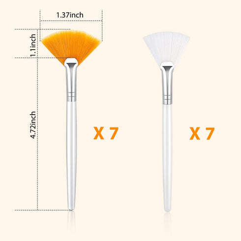 Patelai 14 Pieces Fan Brushes Applicator, Mask Brushes for Facial Makeup Tools, White and Yellow