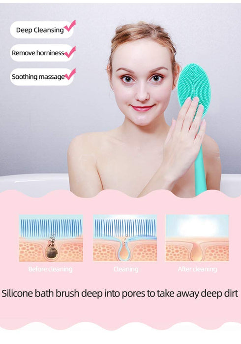 Loofah Exfoliating Body Scrubber - 2 in 1 Face and Body Silicone Scrubber - Silicone Shower Brush Bath Sponge Loofa Blue