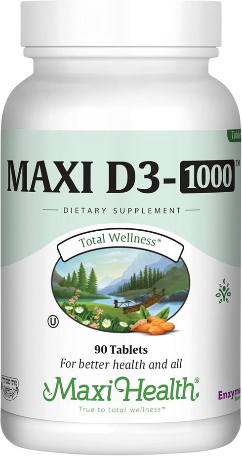 Maxi Health Vitamin D3 1000 IU Dietary Supplement, Easy to Swallow, 90 Tablets, Supports Immune Health