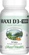 Maxi Health Vitamin D3 1000 IU Dietary Supplement, Easy to Swallow, 90 Tablets, Supports Immune Health