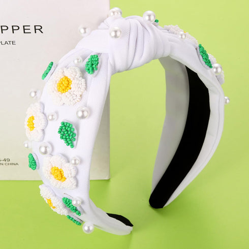 NVENF Flower Headbands for Women, Beaded Pink Floral Headbands, Spring Summer Hair Accessories