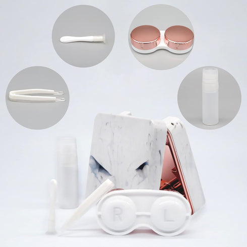 Contact Lens Case, Portable Cute Eye Contacts Colored Lenses Applicator Remover Tool Kit with Mirror Solution Bottle for Travel Daily Outdoor (Square, Rose Gold)