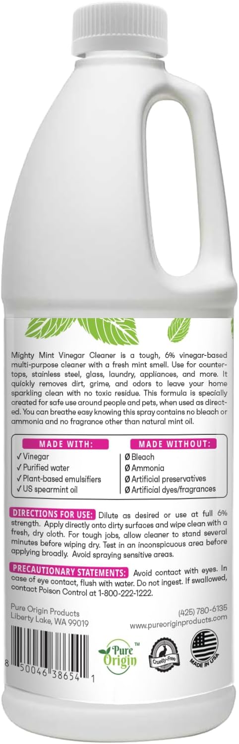 Mighty Mint Vinegar Cleaner, Non-Toxic All-Purpose Household Cleaning with Natural Mint Scent, 32oz