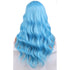 BERON Blue Long Curly Wigs for Women, Light Blue Heat Resistant Synthetic Wig with Bangs for Cosplay