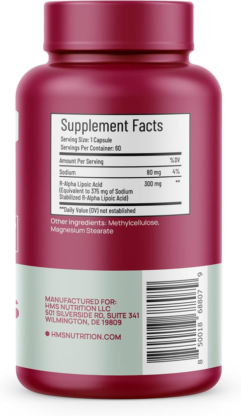 Stabilized R-Lipoic Acid 300mg Per Serving, R Alpha Lipoic Acid ALA Supplement for Nerve, Energy & Metabolism Support,
