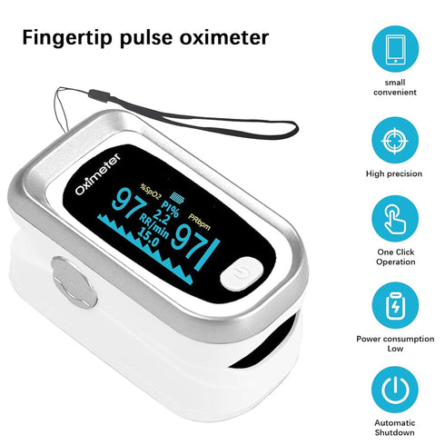 Adult Pulse Oximeter with Large LED Screen, Accurate Heart Rate Meter, Carry Lanyard and Bag - Silver
