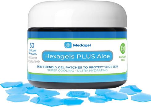 Hexagels Plus Aloe Vera Hydrogel Pads, Blister Prevention and Treatment, Instant Cooling Relief, 50ct Hexagon Pads