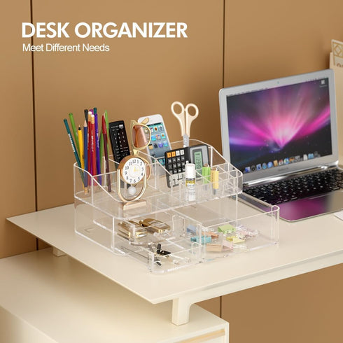 Makeup Organizer for Vanity, Large Acrylic Desk Holder with Drawers, Ideal for Cosmetics, Lipsticks, Nail Polish,