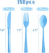 150 Pack Light Blue Plastic Silverware, Light Blue Plastic Utensils Heavy Duty, 50 Light Blue Plastic Forks, 50 Blue Knives, 50 Blue Spoons for Birthday Wedding Baby Shower … … by joy akkess