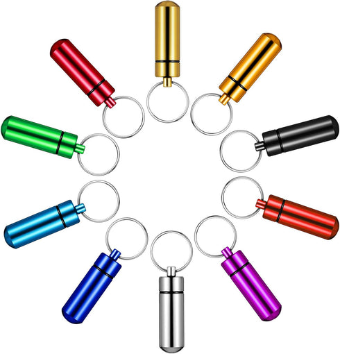 Small Portable Pill Case with Keychain (10 Pack), Waterproof Aluminum Pill Organizer for Outdoor Travel