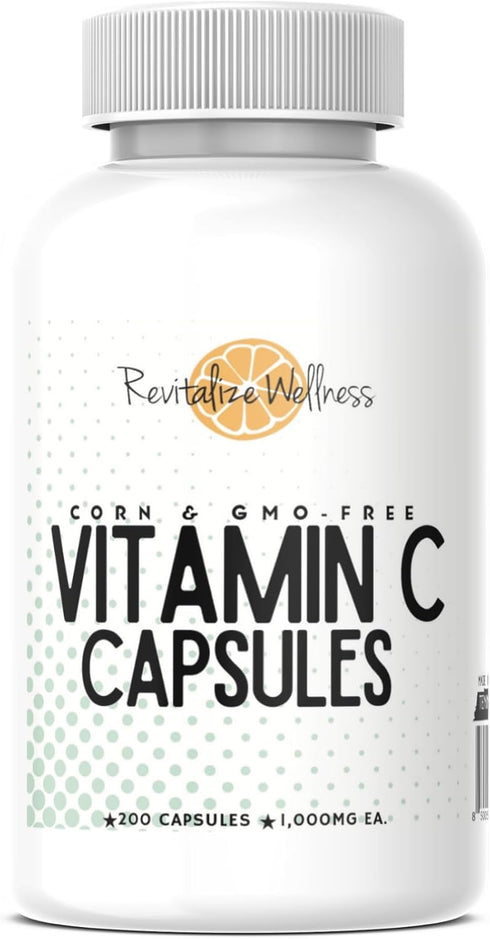 Vitamin C Capsules | Pure, Corn & GMO-Free | 1000 mg Vitamin C Per Capsule | 200 Capsules.