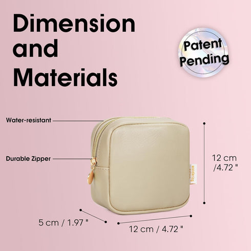 Small Makeup Bag for Purse, Mini Cosmetic Pouch for Women with Slip-in Pockets, Eco Vegan Leather, Beige