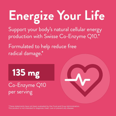 Swisse CoQ10 Supplement Co-Enzyme Q10 - 135 mg Coenzyme Q10 for Heart Health and Ubiquinol Cellular Energy Production -