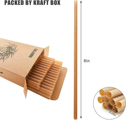100pcs Sugarcane Straws, 8 Inch Sturdy Biodegradable Plastic Free Eco-Friendly Smoothie Drinking Straws for Home