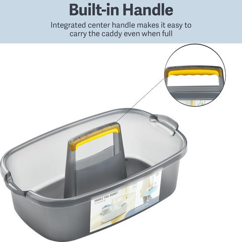 Large Cleaning Caddy with Handle, Sturdy Bucket Organizer for Cleaning Supplies, Clear Grey