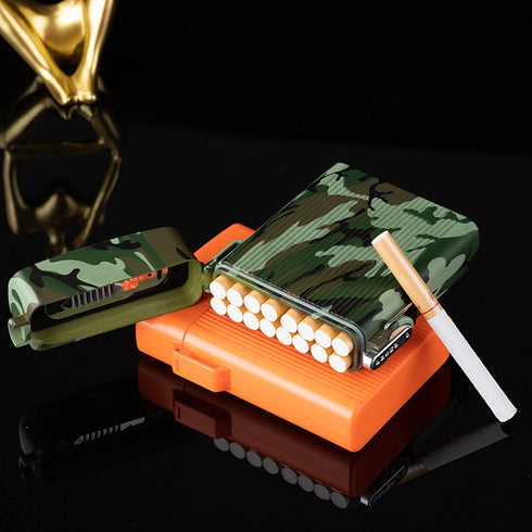 Waterproof Cigarette Case with Lighter, 16pcs Cigarettes Container Box, Airtight Joint Holder Cases Smell Proof, Green