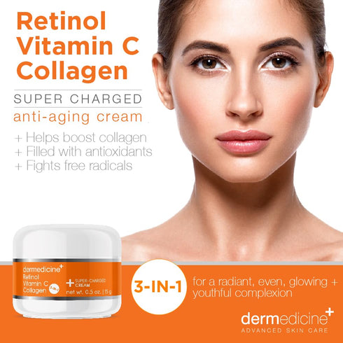 Super Charged Anti-Aging Cream for Face | Vitamin C + Retinol + Collagen | Pharmaceutical Grade Quality (TRIAL .5oz)
