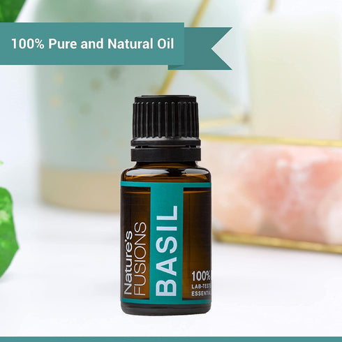 Nature’s Fusions Basil Essential Oil for Clarity, 100% Pure, 15ml