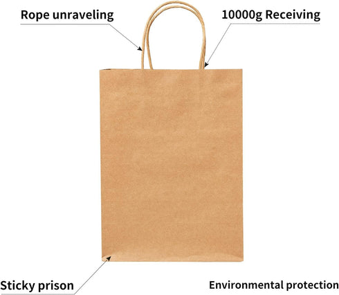 RACETOP 50Pcs Brown Gift Bags with Handles, 8x4.5x10.8 Inch Kraft Paper Bags, Bulk Gift Bags for Craft and Retail
