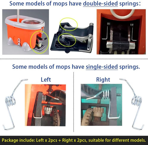 SINEKY 2Sets Bucket Rotating Mop Spring, Pull Back Foot Step Mop Torsion Springs Replacement for Spin Mop Bucket