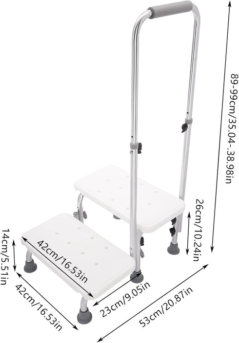 HOLMZCED 2 220 lbs Steel Step Stool with Adjustable Handle, Steps Medical Foot Stool Heavy Duty Holds Step Ladder