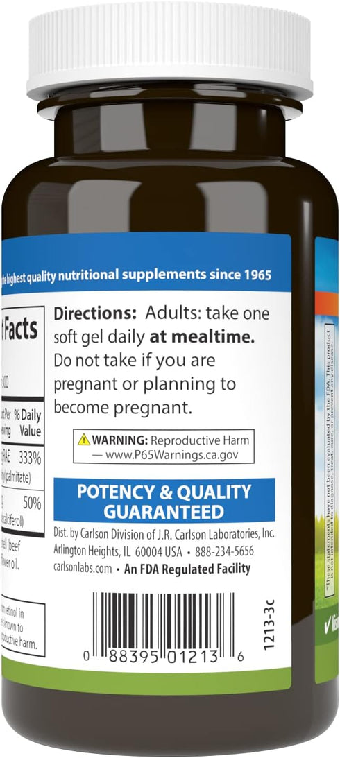 Carlson A & D, 10000 IU Vitamin A, 400 IU Vitamin D3, Vision Support, Skin Health, 300 Soft Gels