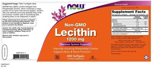 NOW Foods Supplements, Lecithin 1200 mg with Phosphatidyl Choline, 400 Softgels
